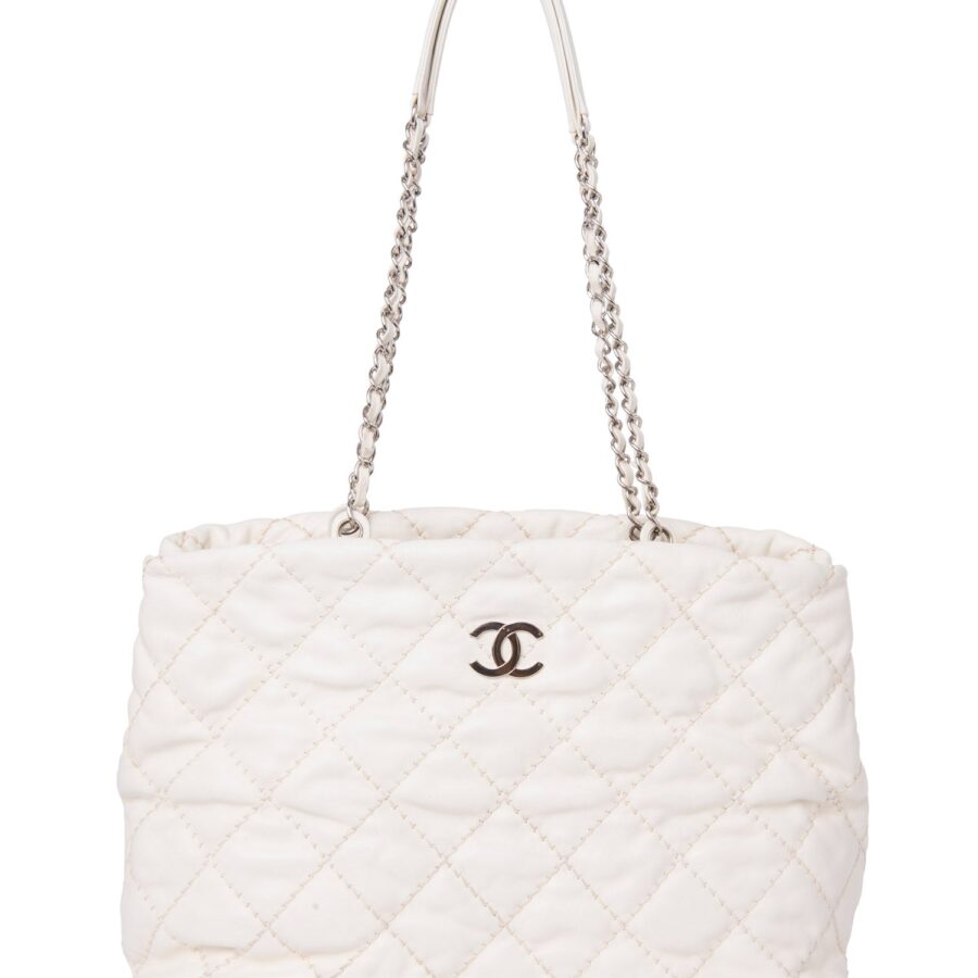 Chanel CC Logo Quilted Leather Shopper Bag Ivory | Studio Nafay