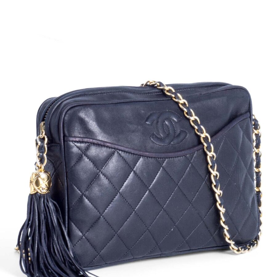 Chanel CC Logo Quilted Leather Tassel Camera Messenger Bag Black | Studio Nafay