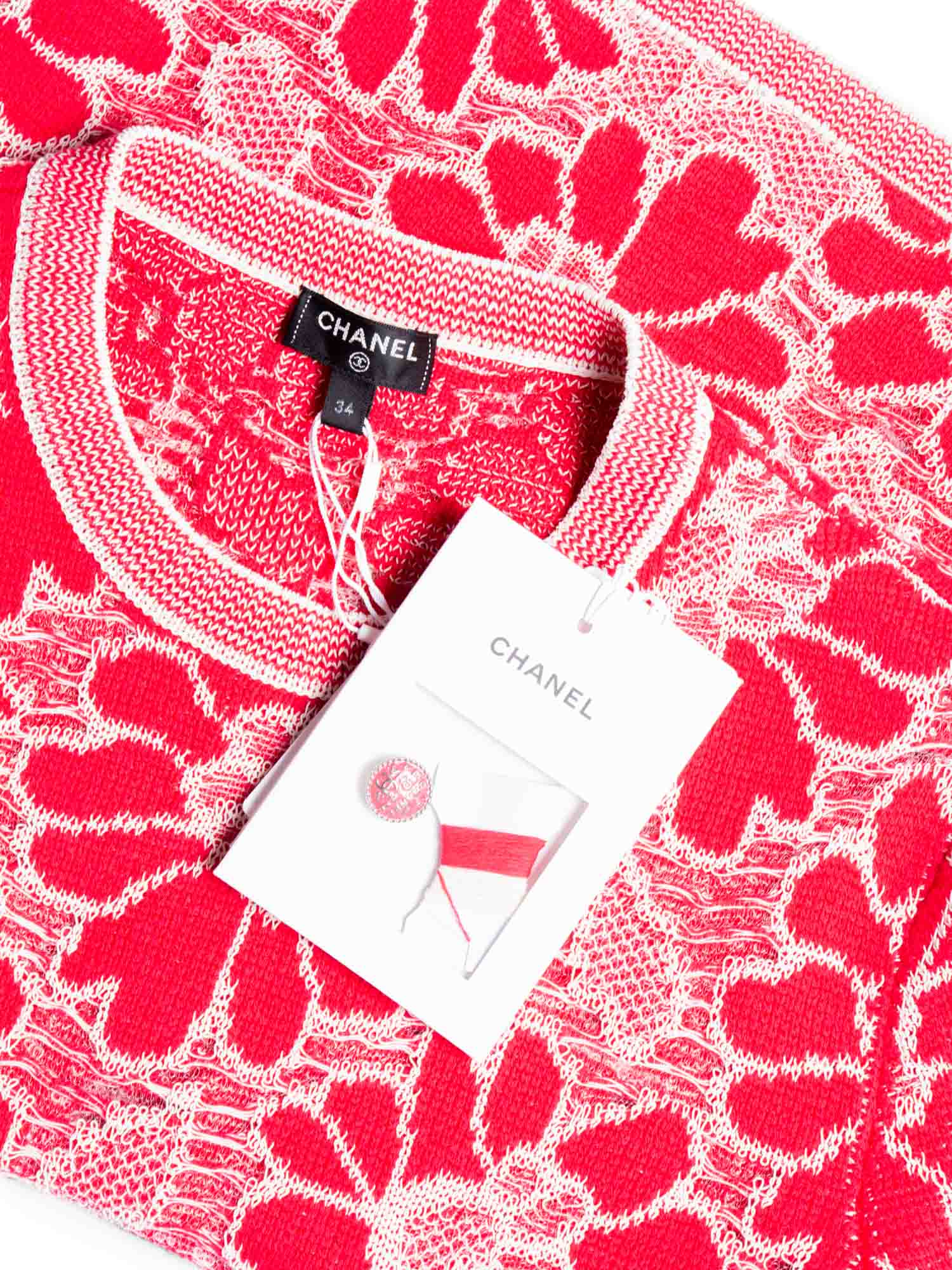 Chanel CC Logo Wool Cotton Floral Eyelet Embroidered Top Pink White