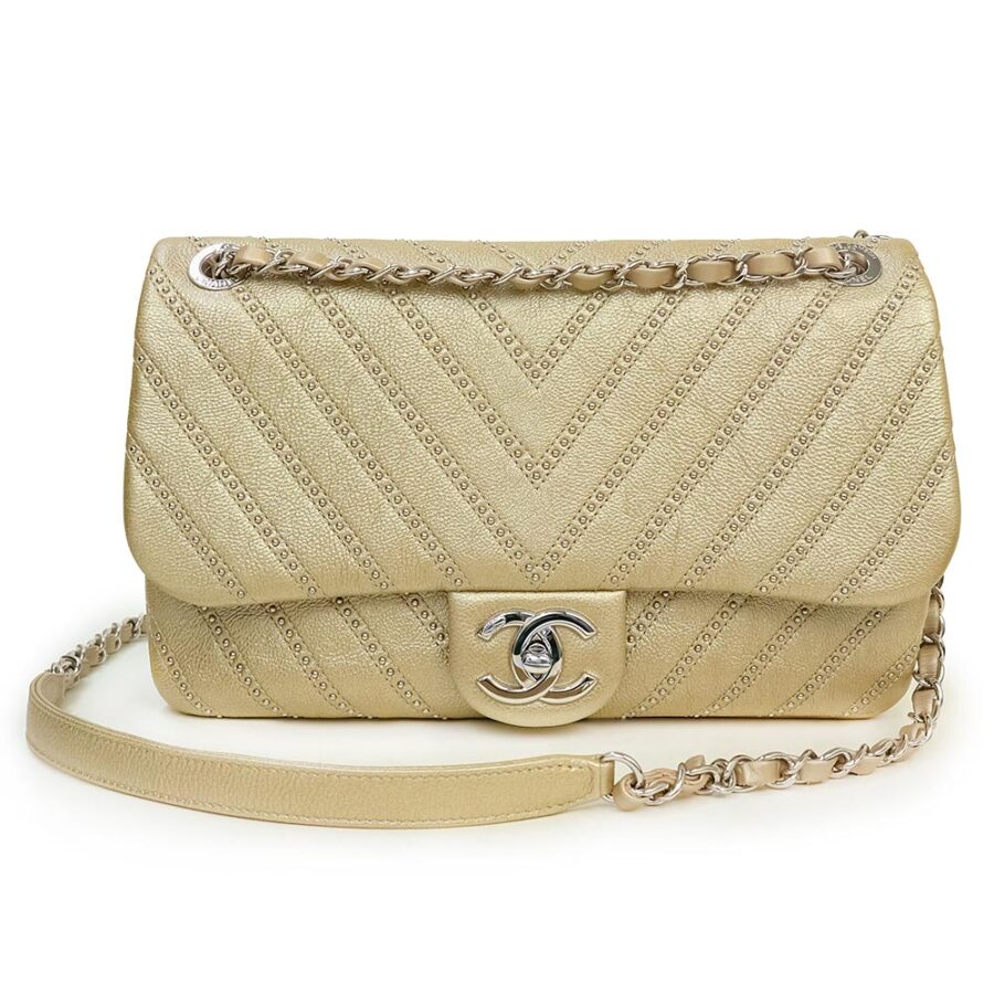 CHANEL CHEVRON QUILTED CALFSKIN STUDDED FLAP SMALL SHOULDER BAG | Studio Nafay