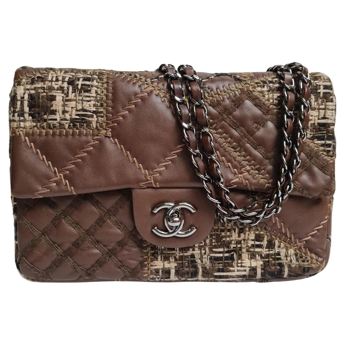 CHANEL LAMBSKIN PATCH STITCHED QUILTED MEDIUM FLAP BAG