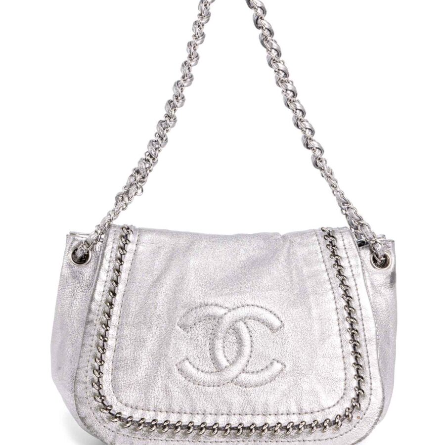 Chanel Leather Chain Around Flap Bag Silver | Studio Nafay