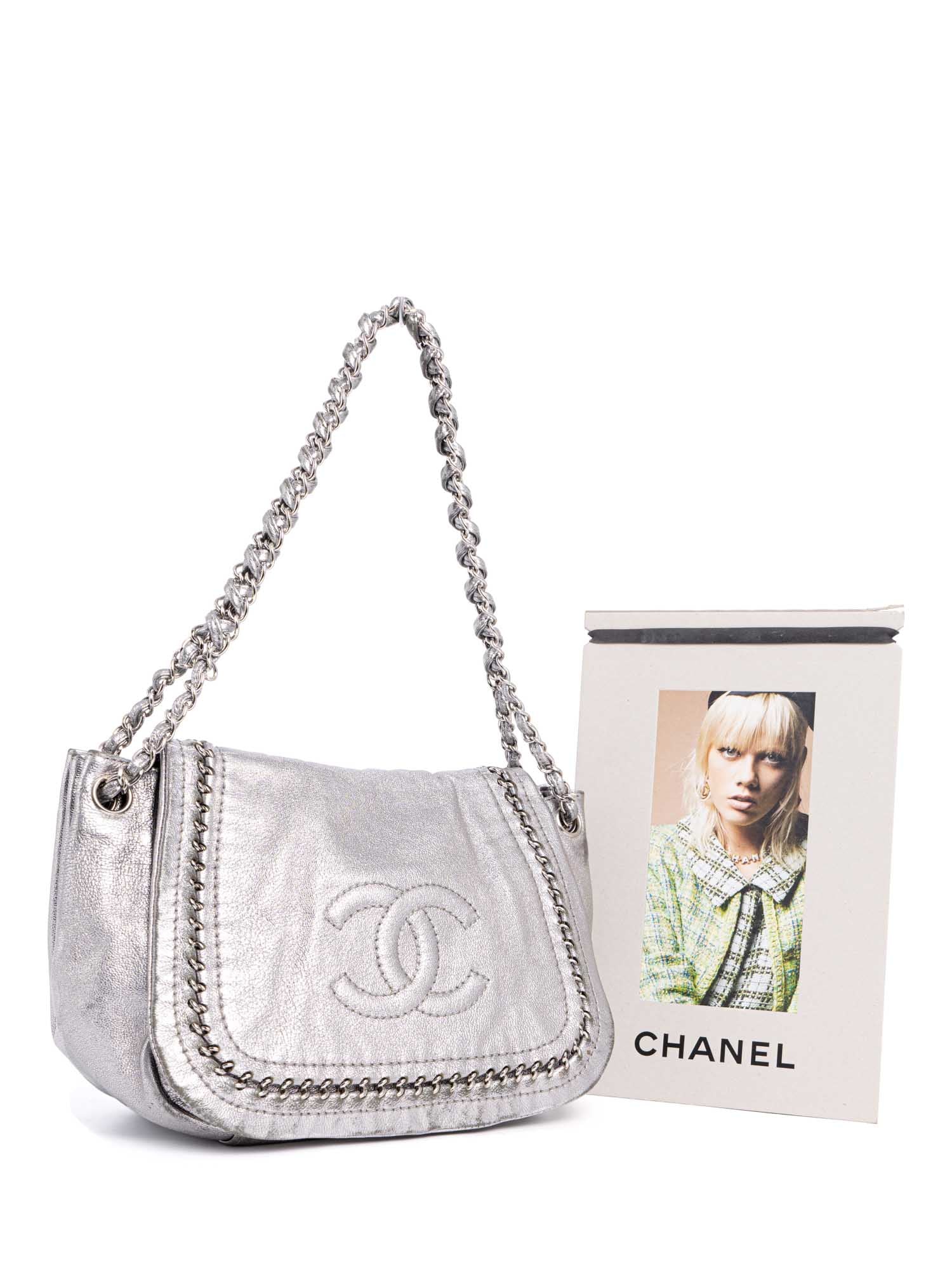 Chanel Leather Chain Around Flap Bag Silver