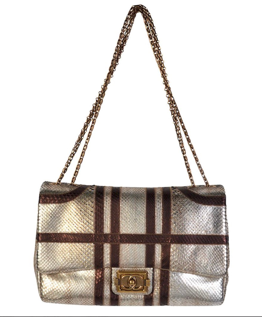 CHANEL -BOMBAY METALLIC PYTHON LARGE CLASSIC SINGLE FLAP BAG