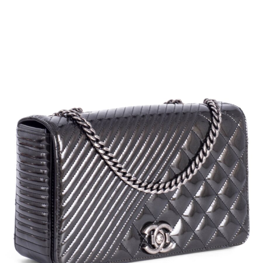 Chanel Patent Leather CC Logo Coco Boy Medium Flap Bag Black | Studio Nafay