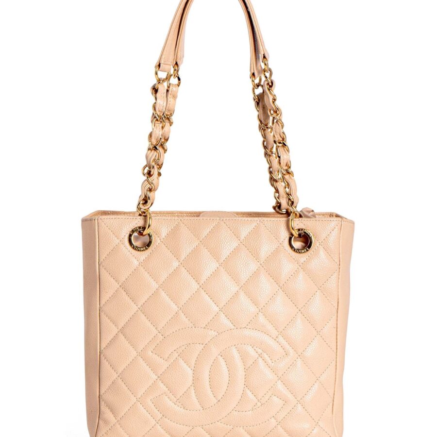 Chanel Quilted Caviar CC Logo PST Shopper Bag Cream | Studio Nafay