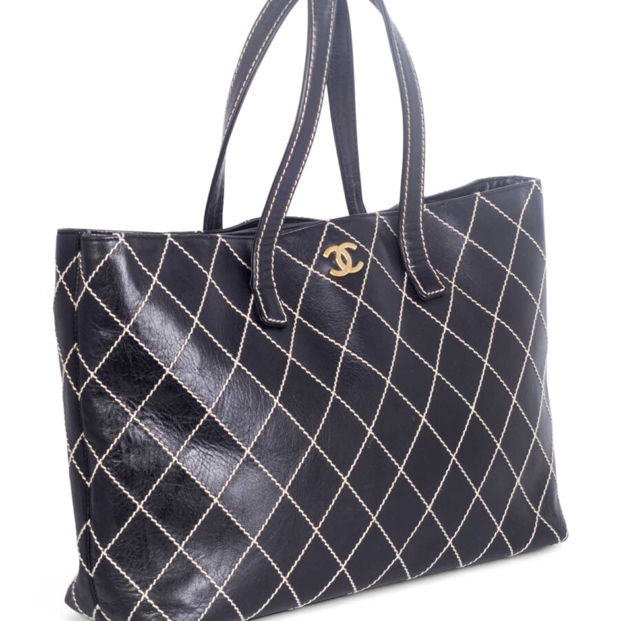 Chanel Quilted Leather CC Logo Wild Stitch Shopper Bag Black | Studio Nafay