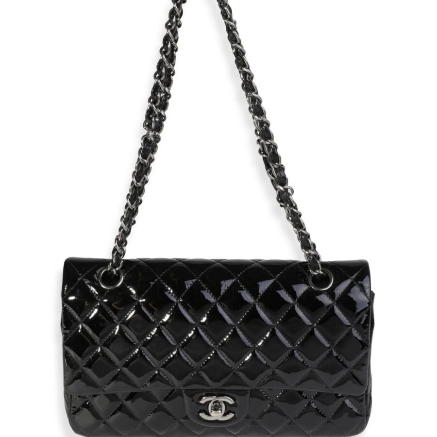 CHANEL CLASSIC QUILTED PATENT DOUBLE FLAP SHOULDER BAG | Studio Nafay