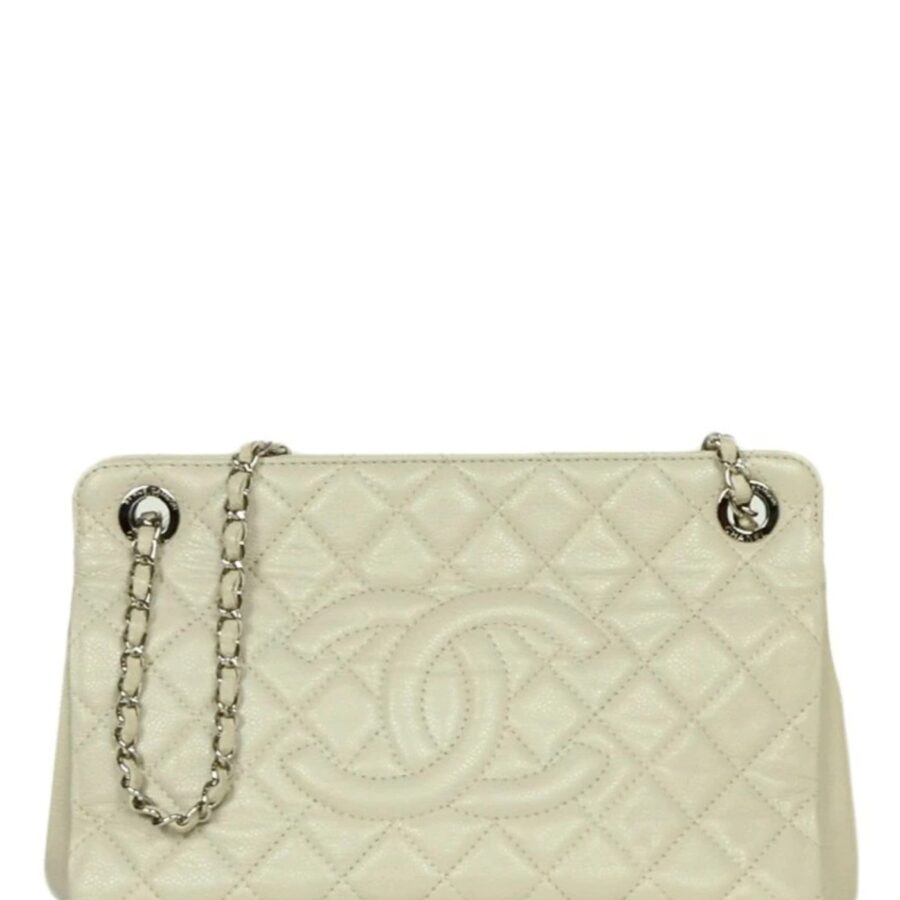 Chanel Ivory Caviar Leather Timeless CC Tote Bag | Studio Nafay