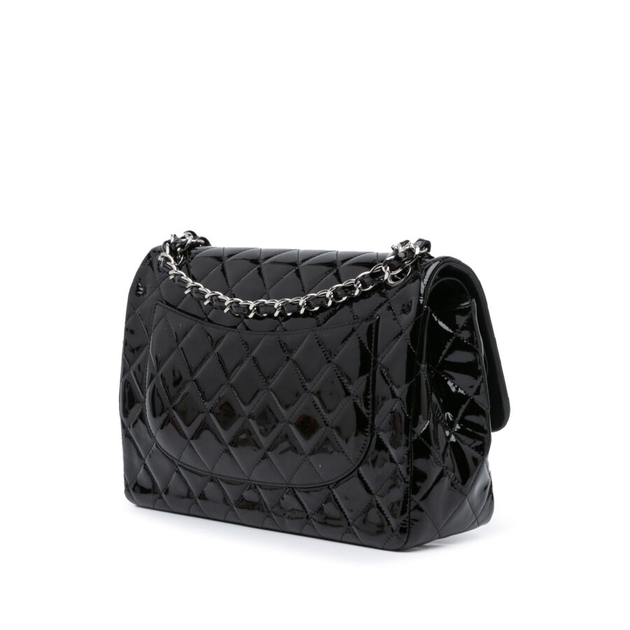 Black Chanel Jumbo Classic Patent Double Flap Shoulder Bag | Studio Nafay