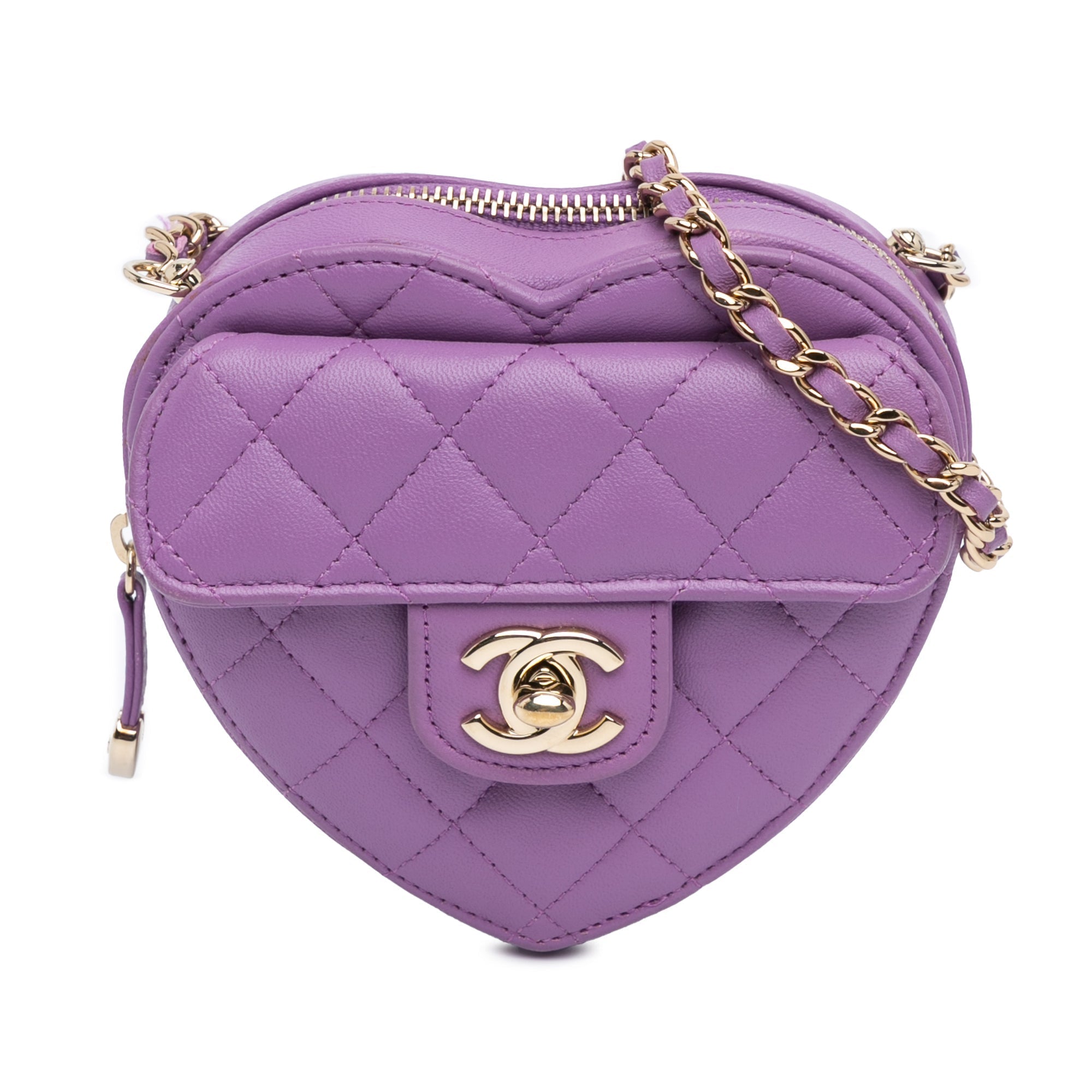 Purple Chanel Mini Lambskin CC in Love Heart Crossbody