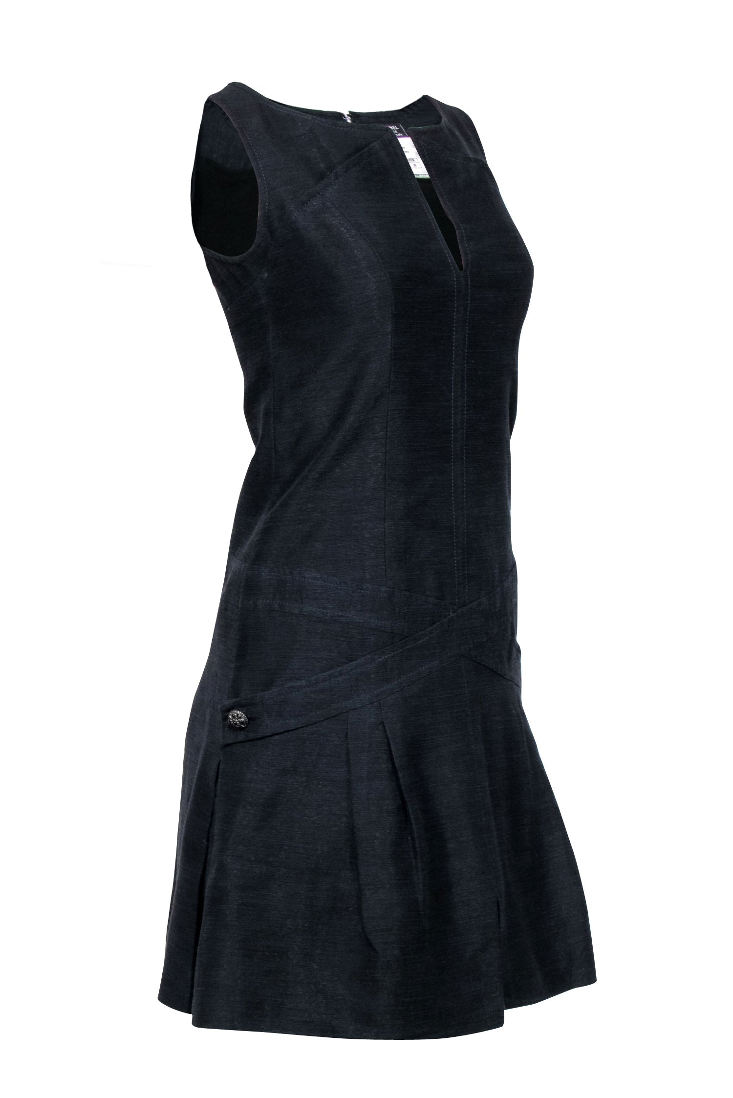 Chanel – Black Textured Sleeveless Drop Waist Dress Sz
