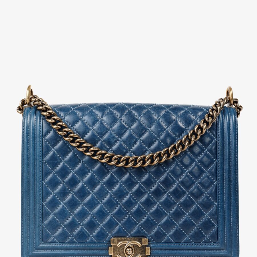 Chanel Blue Quilted Leather Large Boy Shoulder Bag | Studio Nafay