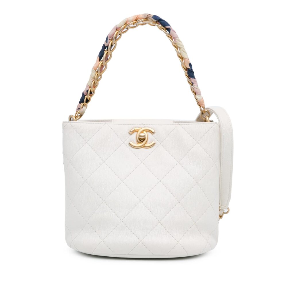 Chanel CC Quilted Caviar Chain Scarf Handle Bucket Bag | Studio Nafay