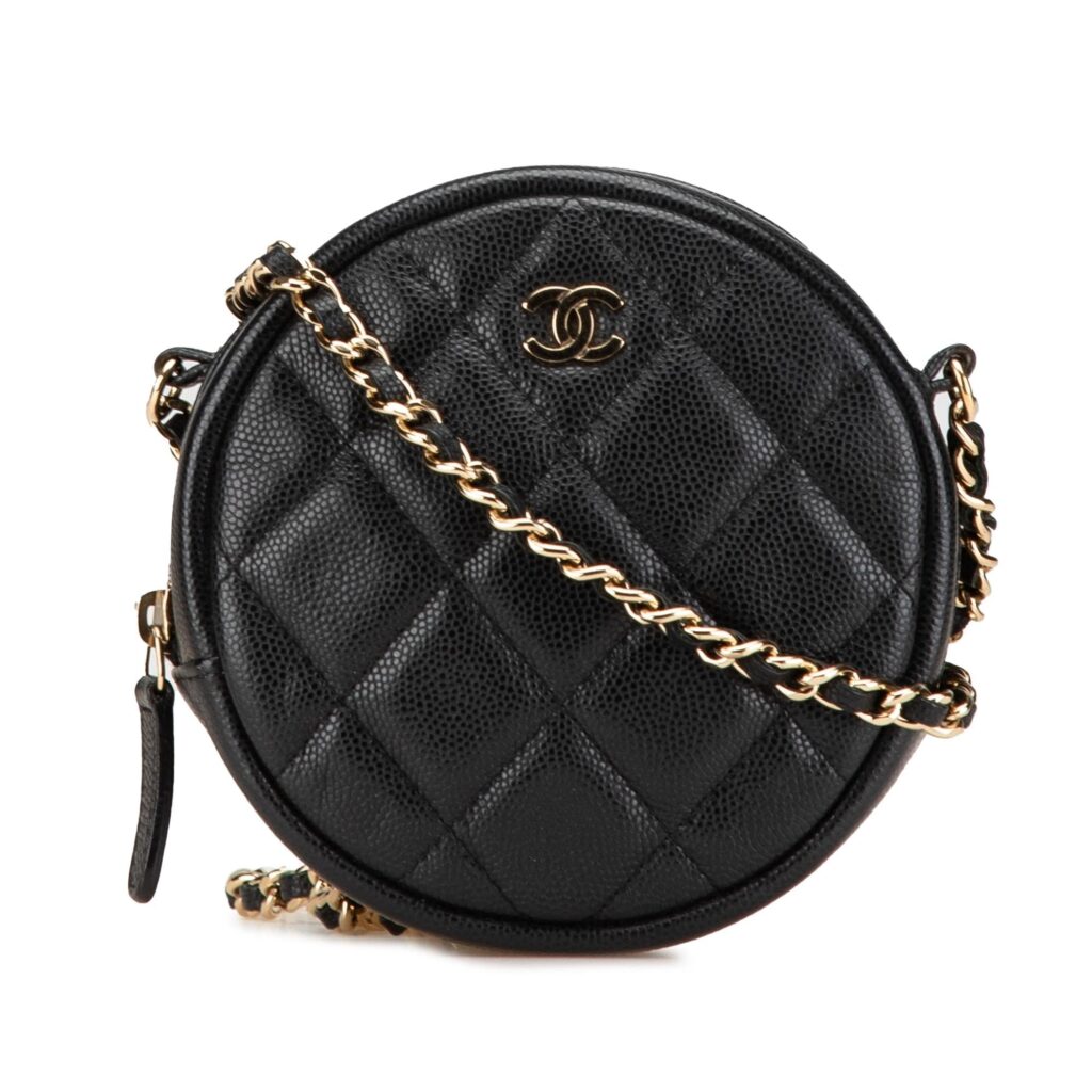 Chanel CC Quilted Caviar Round Clutch With Chain | Studio Nafay