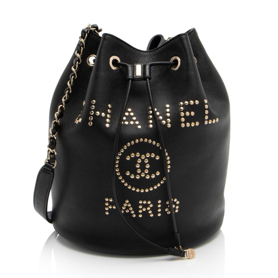 Chanel Caviar Leather Studded CC Deauville Bucket Bag | Studio Nafay