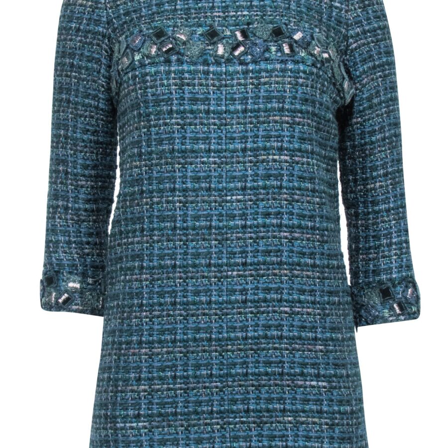 Chanel - Green Tweed Long Sleeve Shift Dress Sz | Studio Nafay