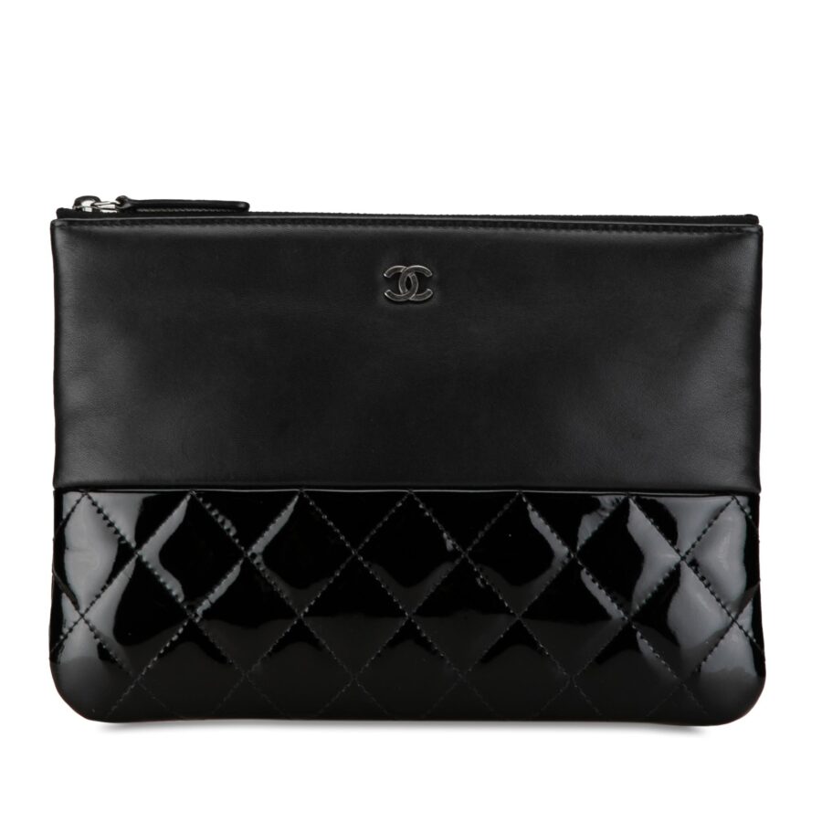 Chanel Lambskin and Quilted Patent O Case Clutch | Studio Nafay