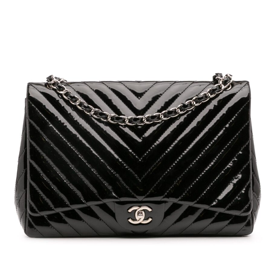 Chanel Maxi Classic Chevron Patent Single Flap | Studio Nafay