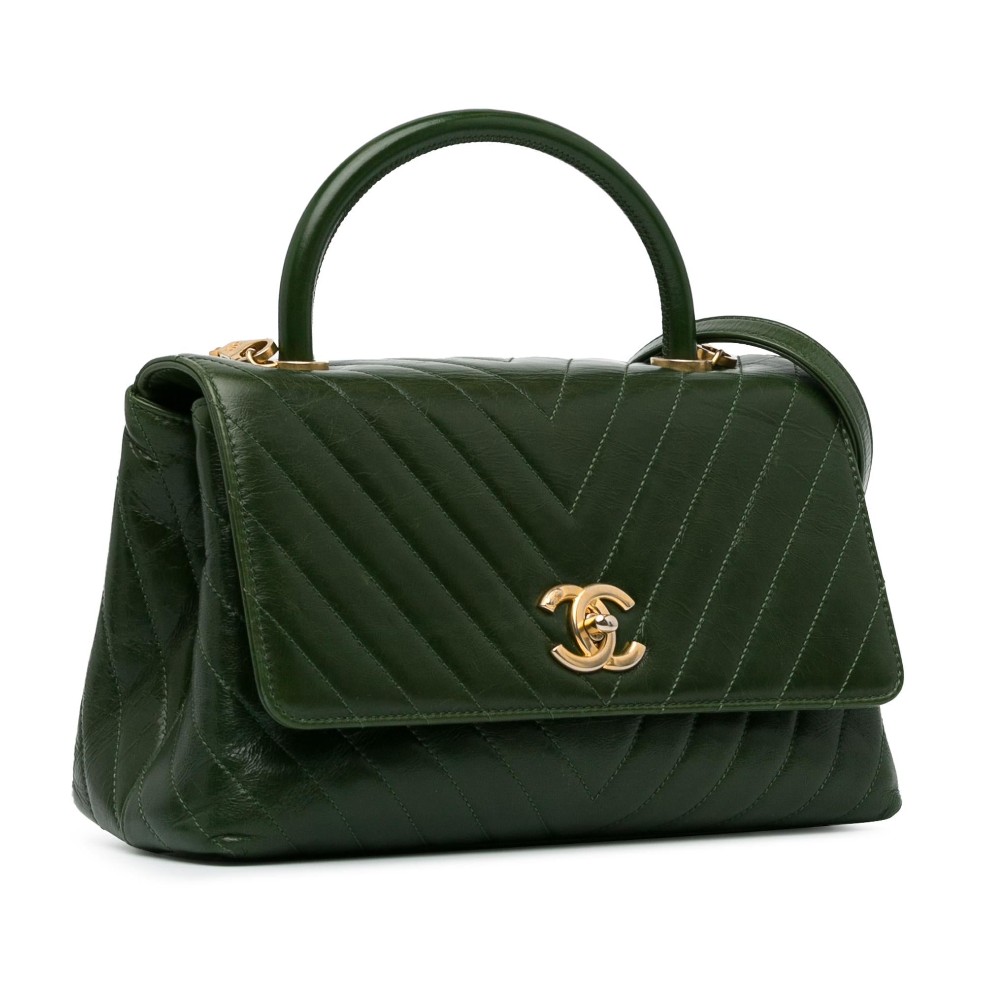 Chanel Medium Aged Calfskin Chevron Coco Handle Bag
