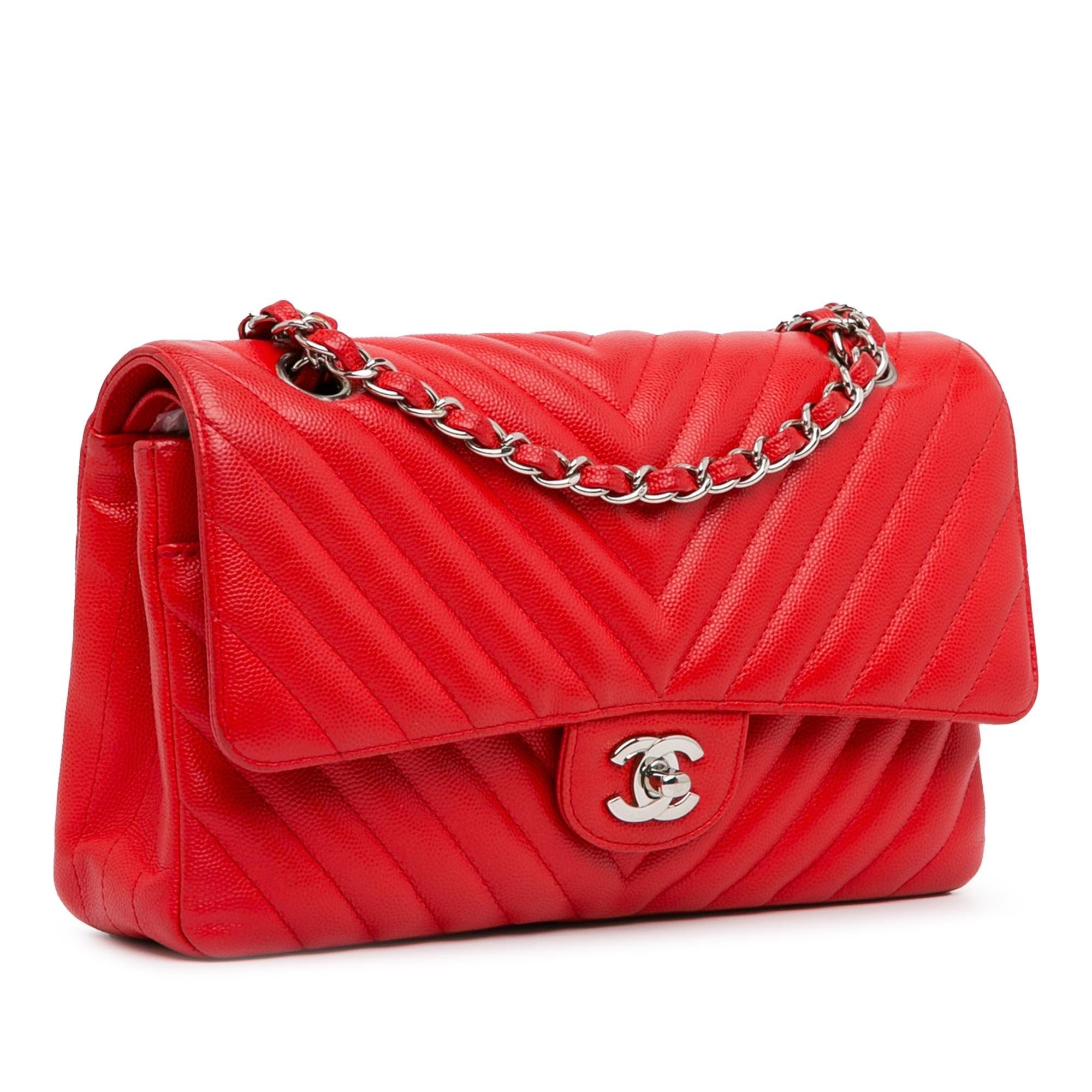 Chanel Medium Classic Chevron Caviar Double Flap Shoulder Bag