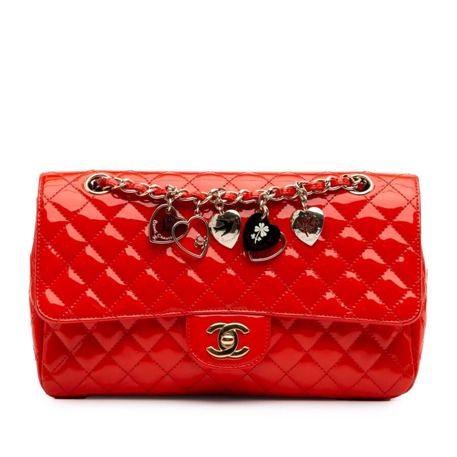 Chanel Medium Classic Patent Valentines Heart Charms Single Flap | Studio Nafay