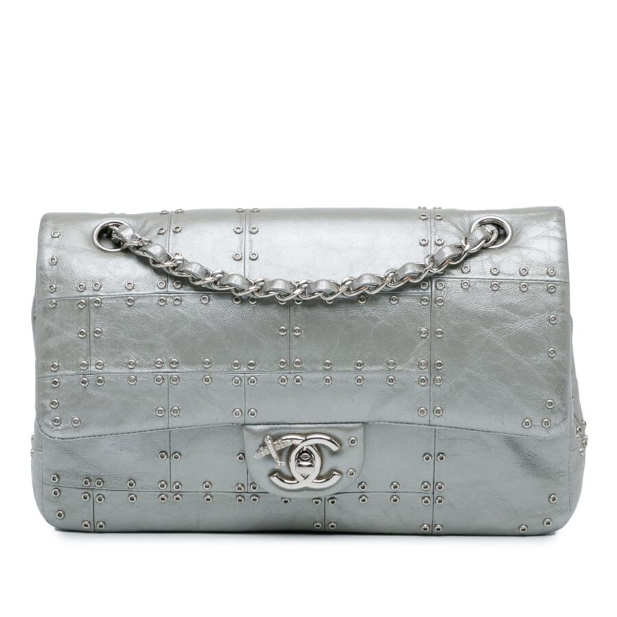 Chanel Medium Glazed Calfskin Grommet Embellished Airline Double Flap Shoulder Bag | Studio Nafay