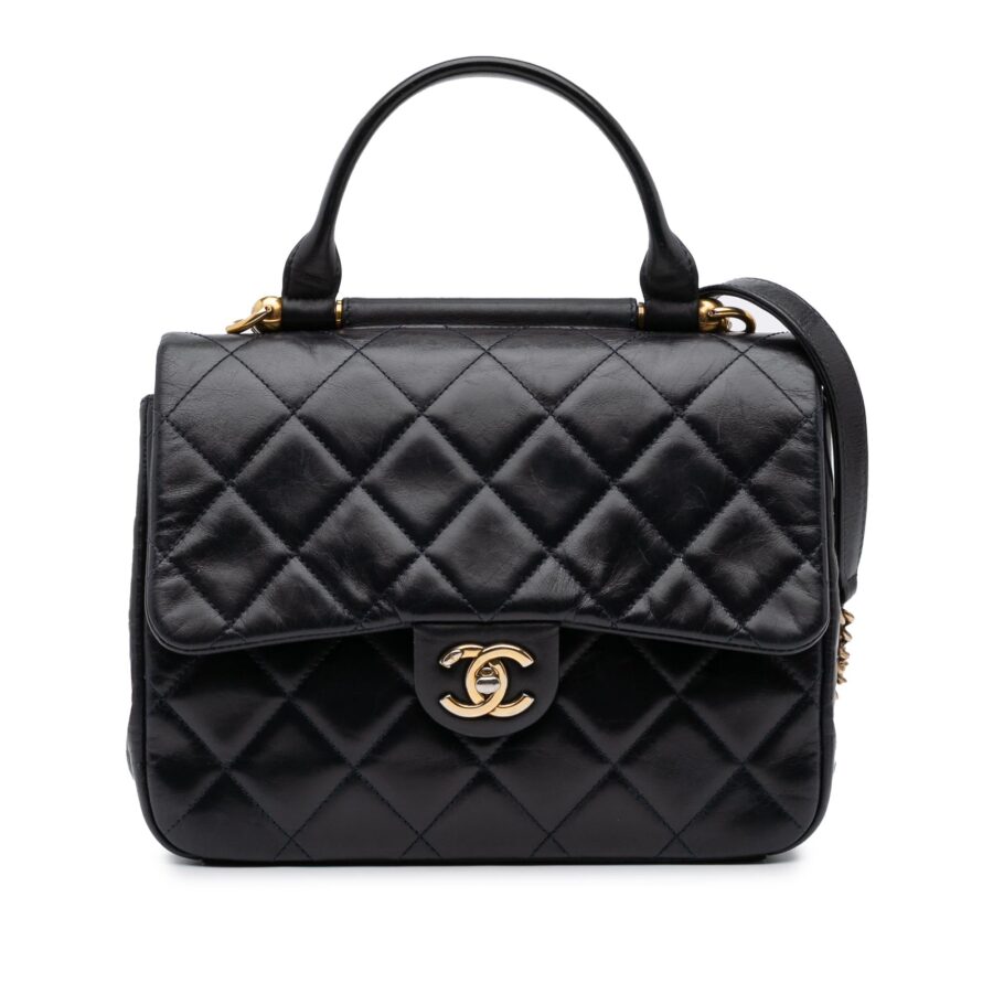 Chanel Medium Quilted Glazed Calfskin Gold Bar Top Handle Flap | Studio Nafay