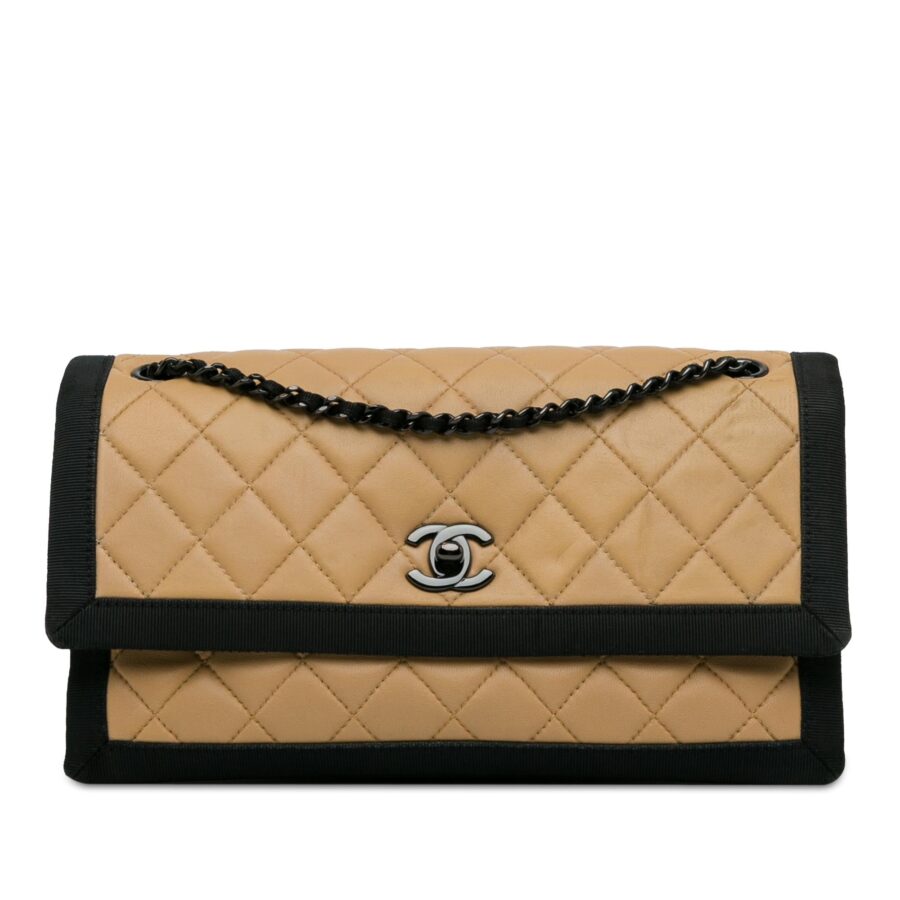 Chanel Medium Quilted Lambskin Grosgrain Two Tone Flap Shoulder Bag | Studio Nafay