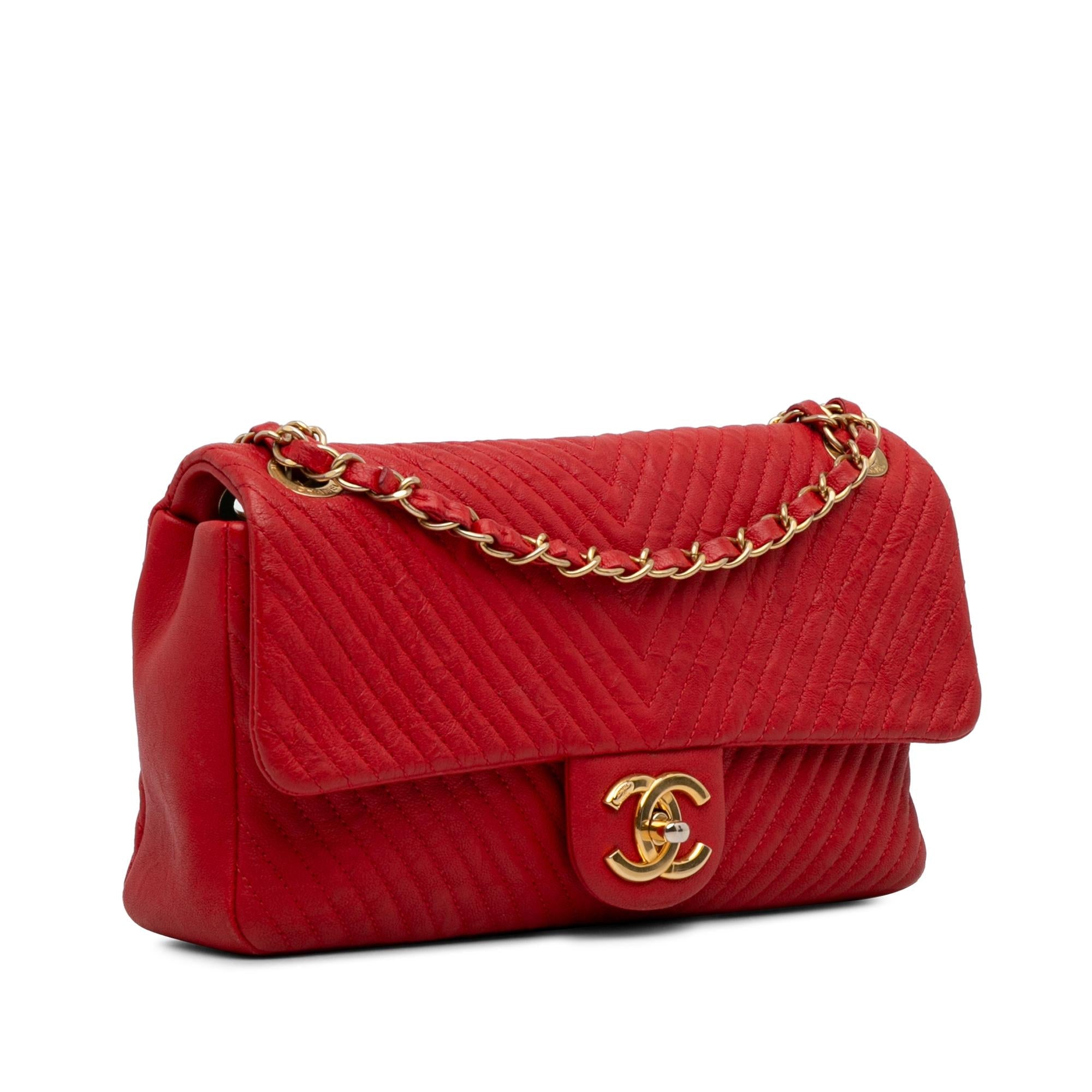 Chanel Medium Wrinkled Lambskin Chevron Medallion Flap Shoulder Bag