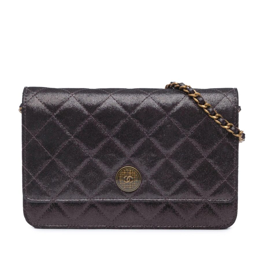 Chanel Metiers dArt Quilted Iridescent Lambskin Tartan Button Wallet On Chain | Studio Nafay