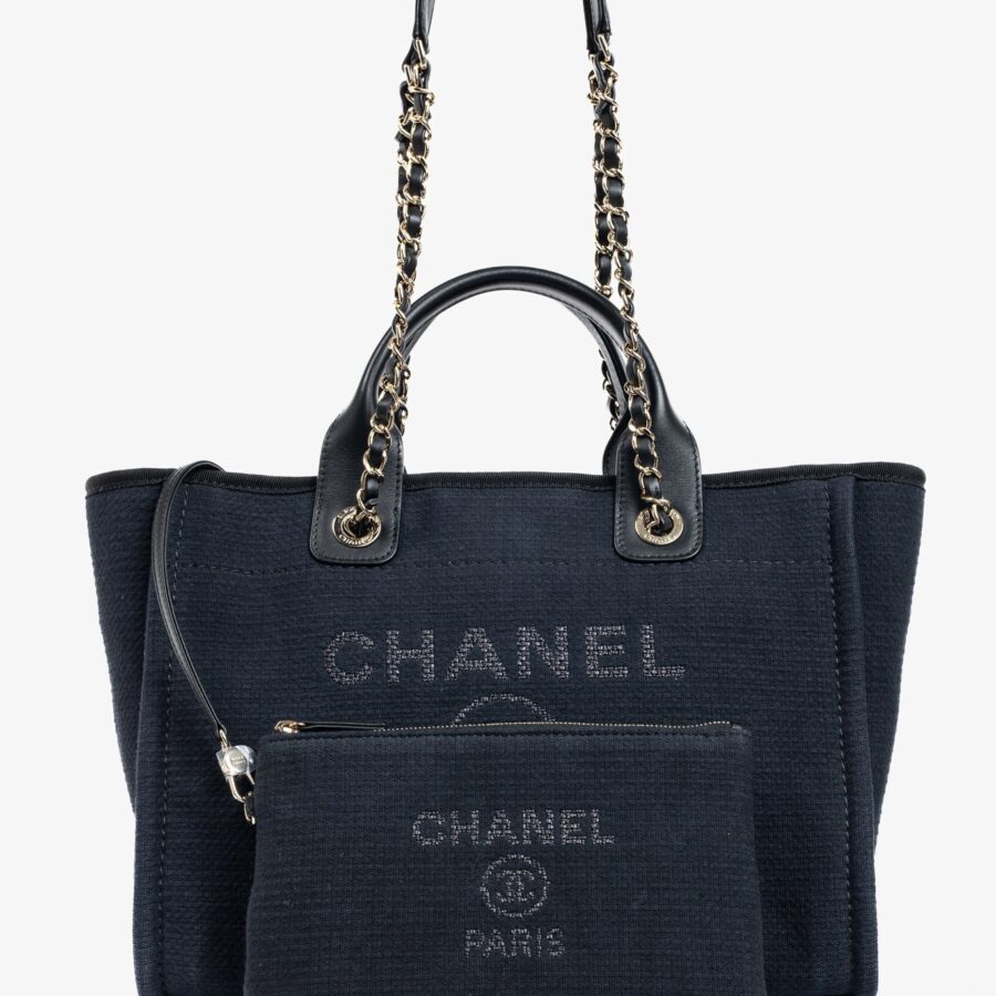 Chanel Small Deauville Black Canvas Logo Shopping Bag | Studio Nafay