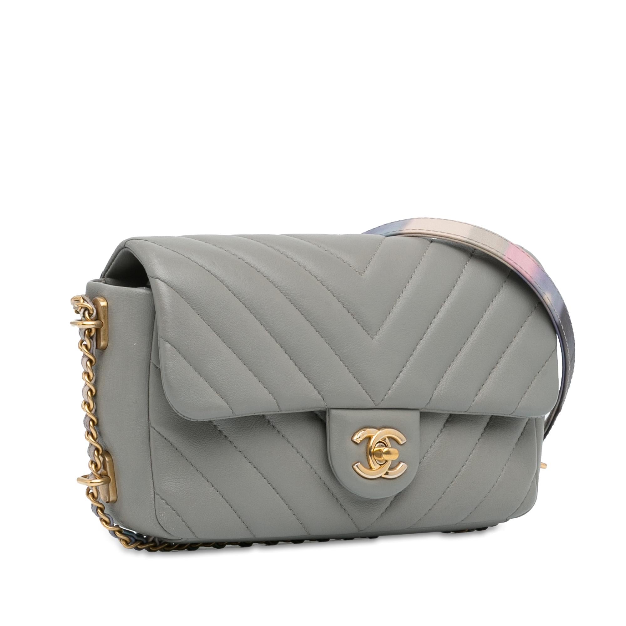 Chanel Mini Rectangular Chevron Lambskin Chain Around Flap Crossbody
