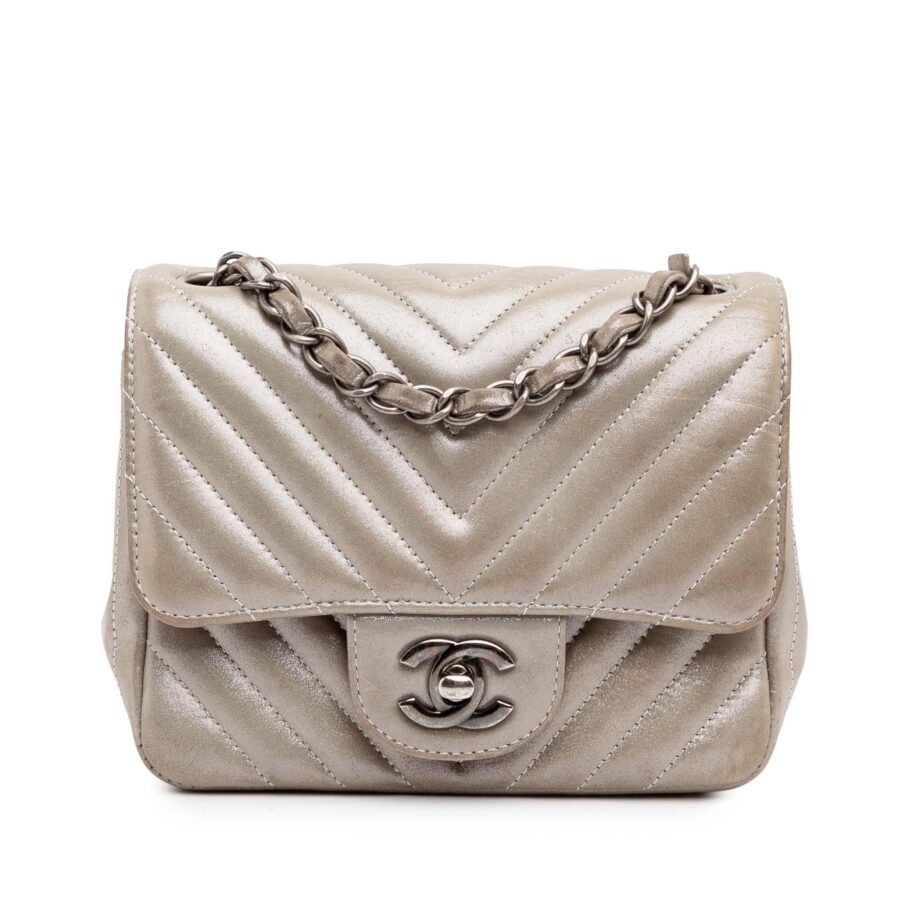 Chanel Mini Square Classic Chevron Iridescent Lambskin Single Flap | Studio Nafay