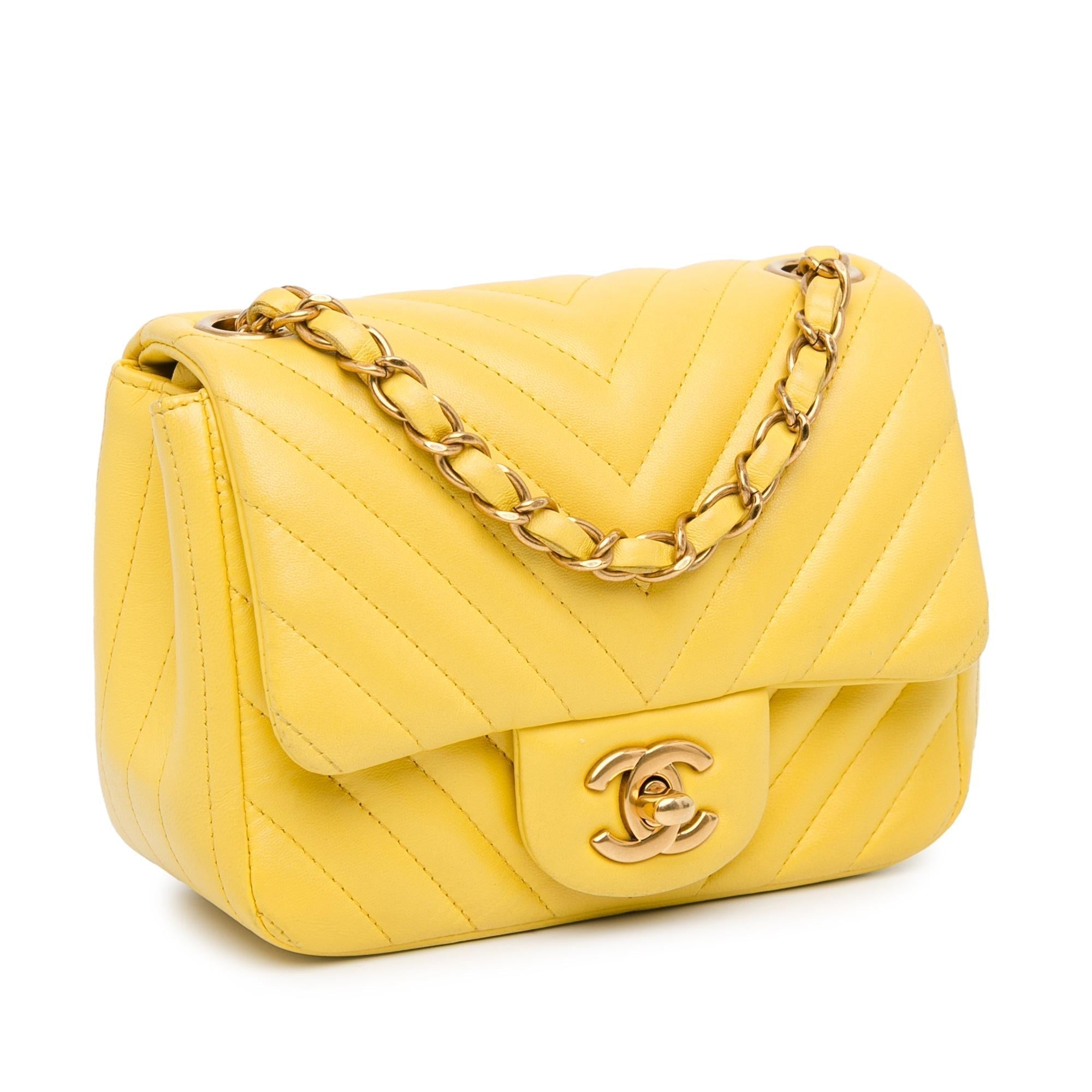 Chanel Mini Square Classic Lambskin Chevron Single Flap Crossbody