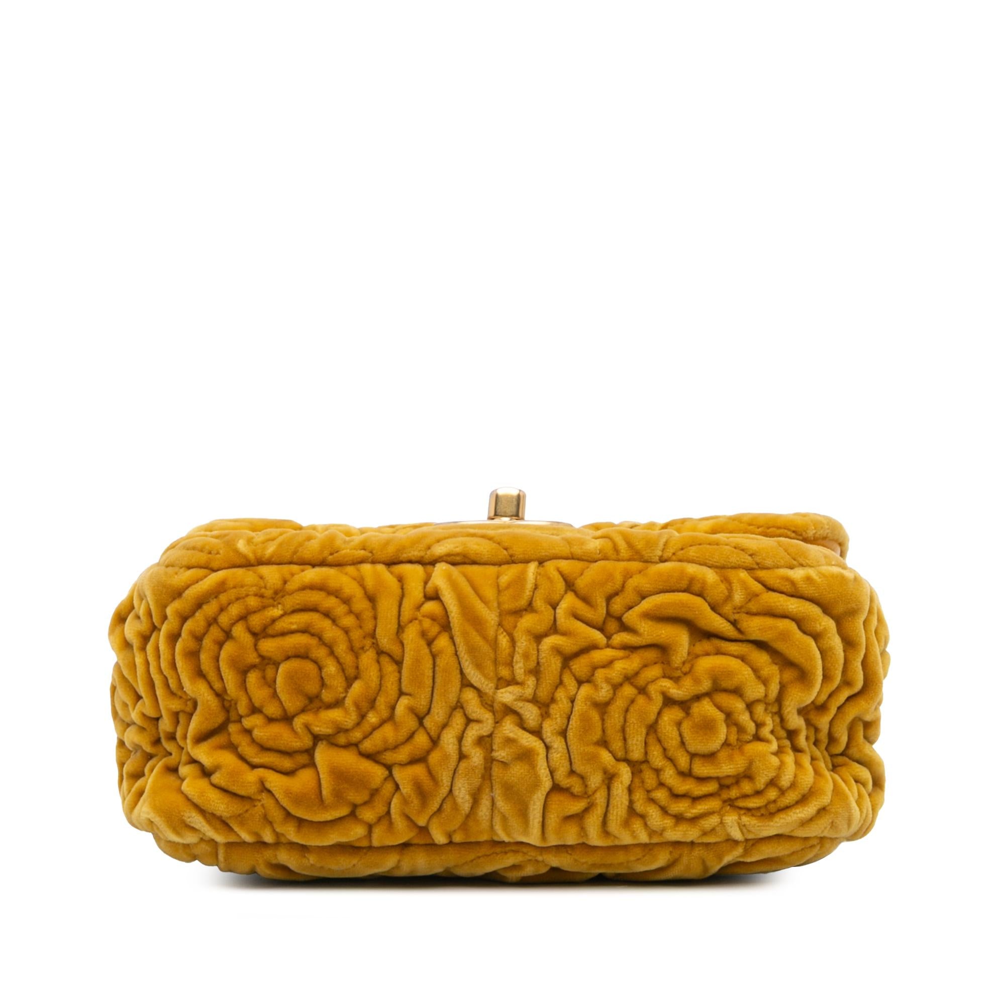 Chanel Mini Square Velvet Camellia Embossed Flap Crossbody