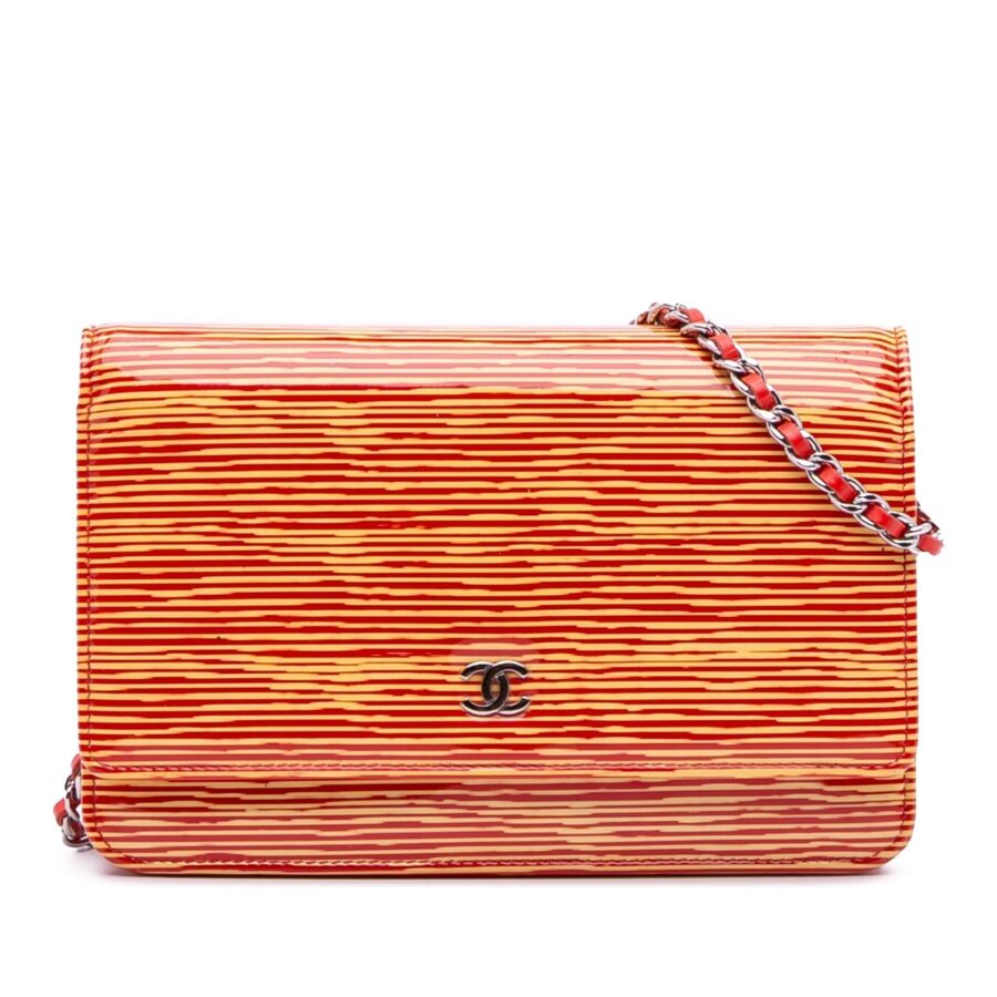 Chanel Patent Striped Wallet On Chain | Studio Nafay