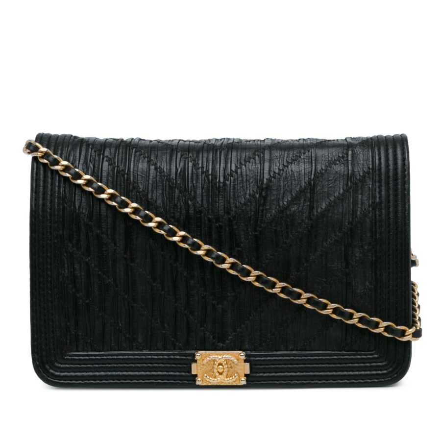 Chanel Pleated Crumpled Chevron Le Boy Wallet On Chain Crossbody | Studio Nafay