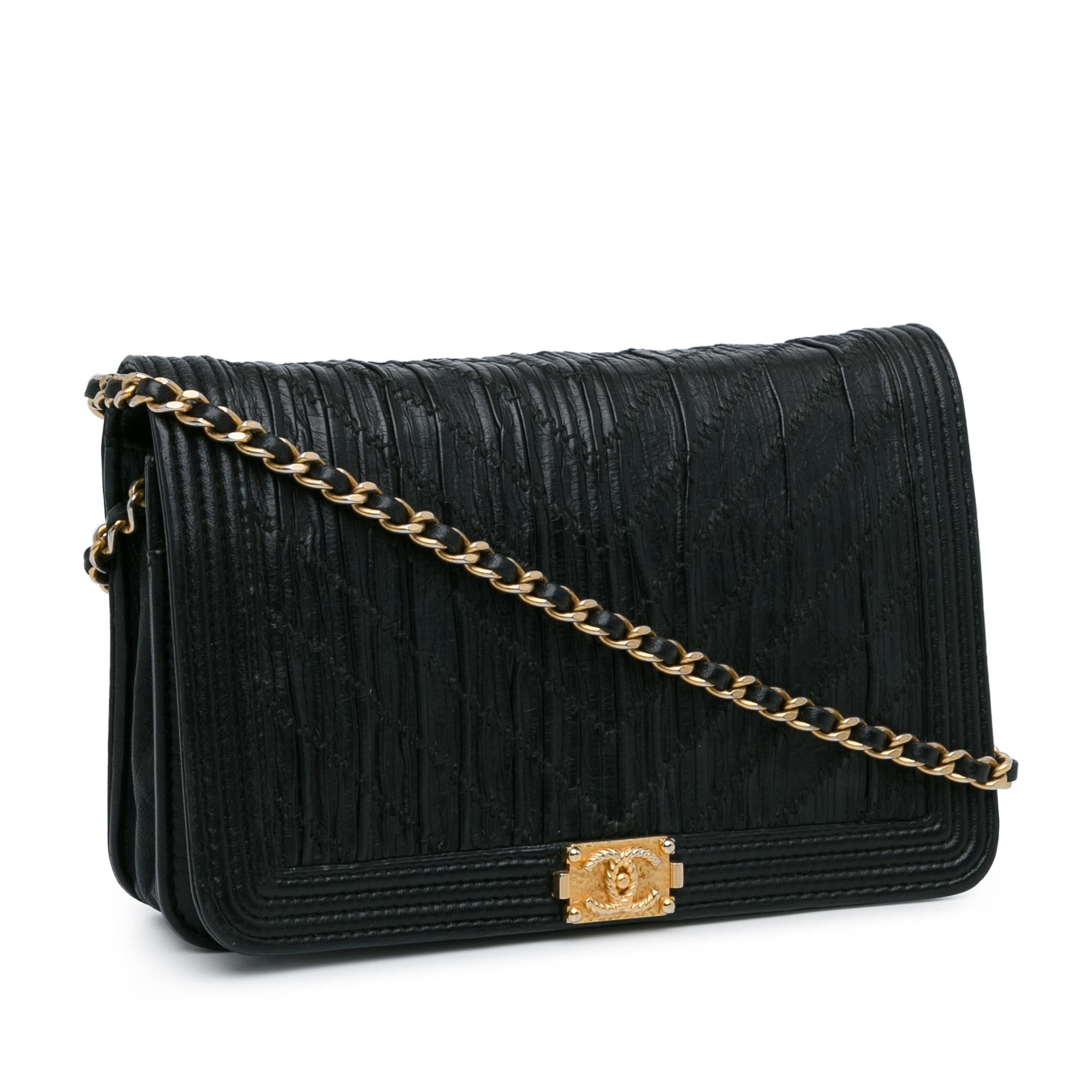Chanel Pleated Crumpled Chevron Le Boy Wallet On Chain Crossbody - Product Image 2