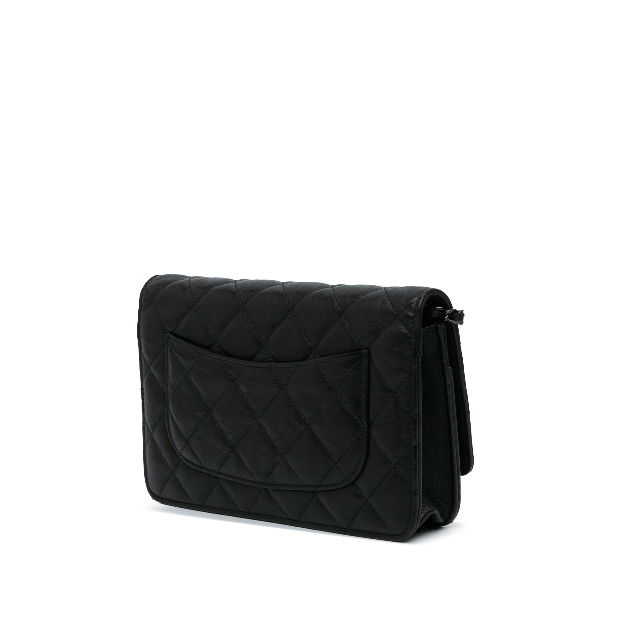 Chanel Quilted Crumpled Calfskin So Black Wallet On Chain Crossbody