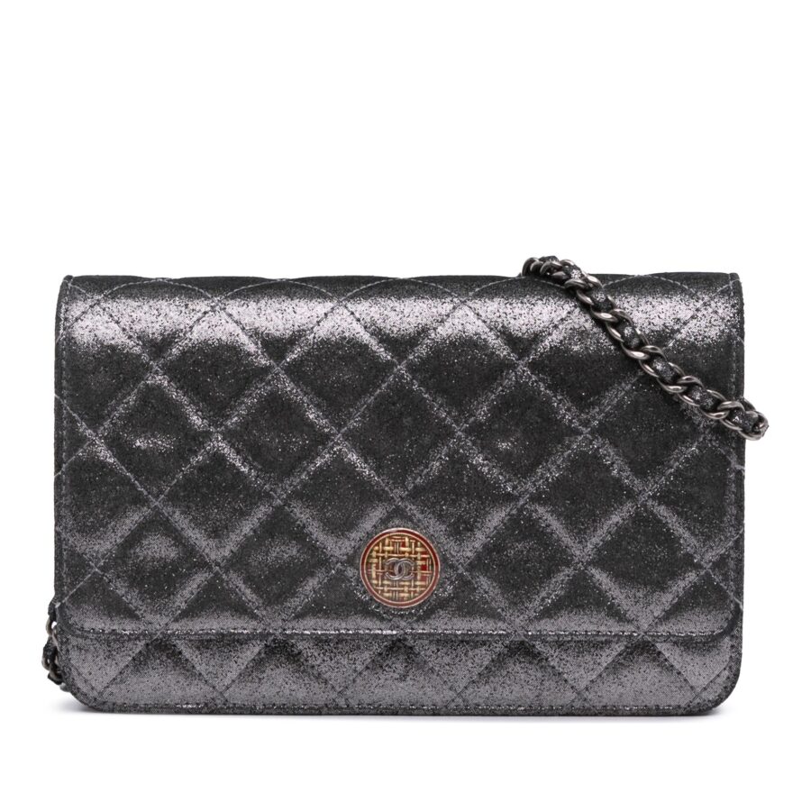 Chanel Quilted Iridescent Lambskin Tartan Button Wallet On Chain | Studio Nafay