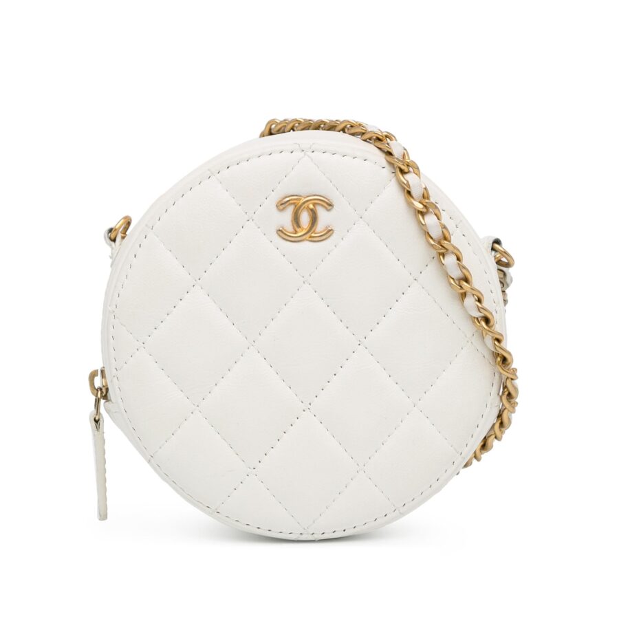Chanel Quilted Lambskin Pearl Crush Round Clutch with Chain | Studio Nafay