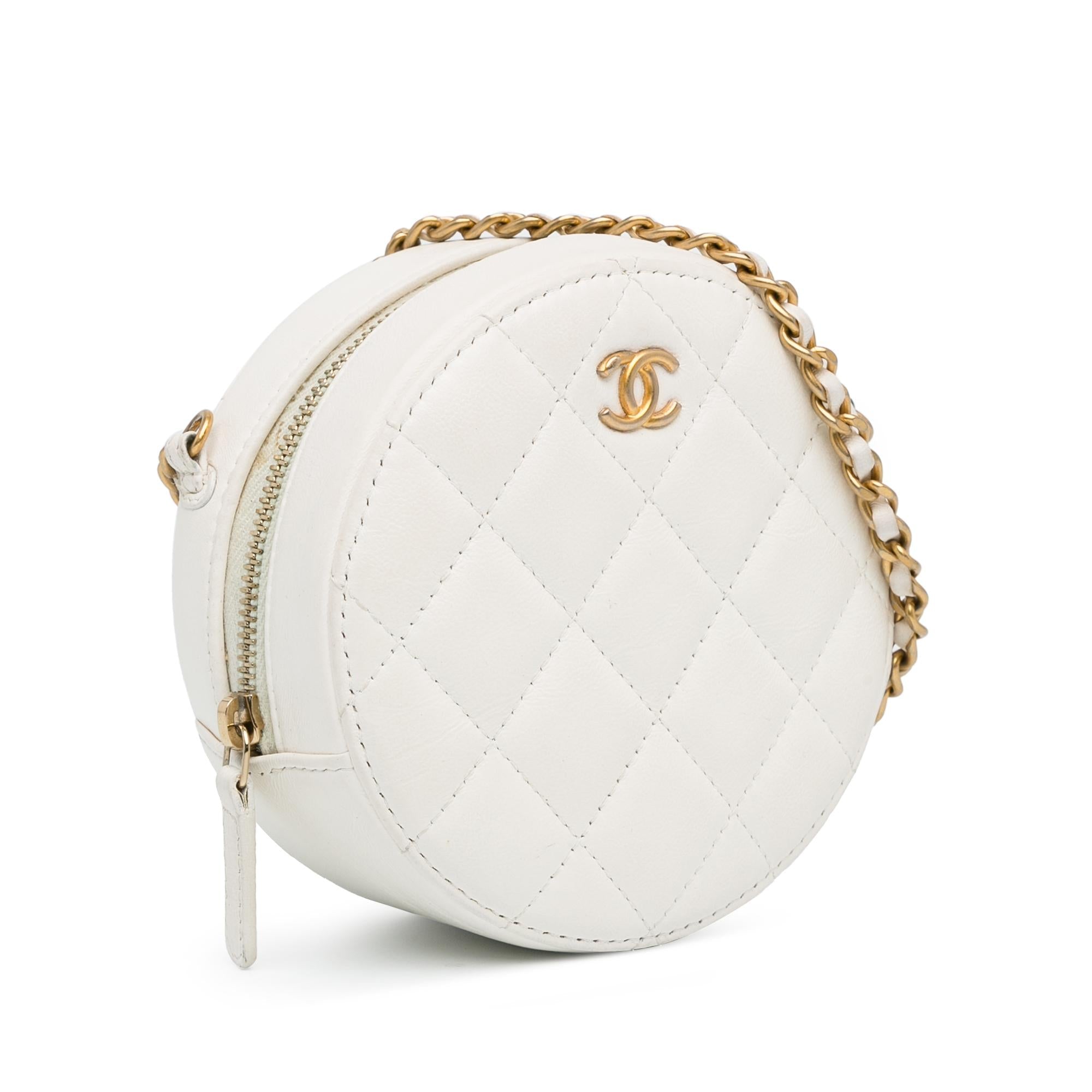 Chanel Quilted Lambskin Pearl Crush Round Clutch with Chain