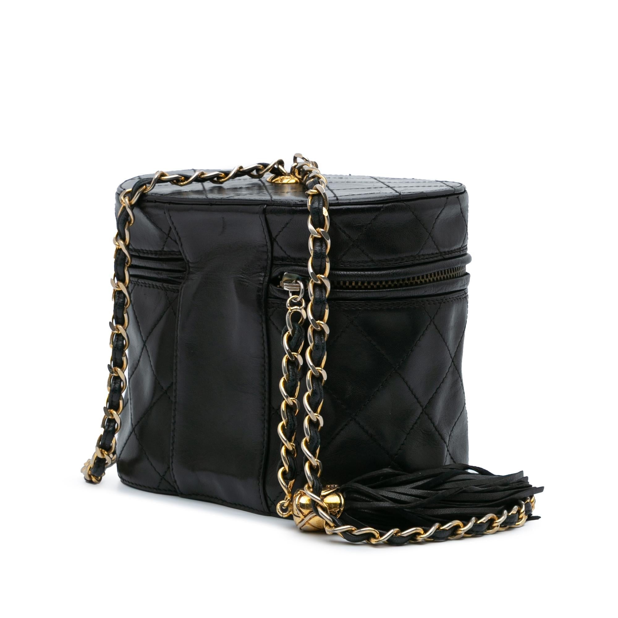 Chanel Quilted Lambskin Tassel Vanity Case Handbag