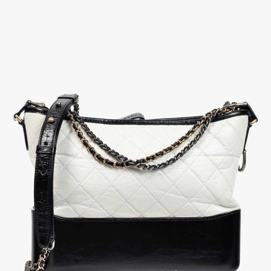 Chanel Medium Gabrielle Hobo White & Black Aged Calfskin Quilted-Leather Shoulder Bag | Studio Nafay