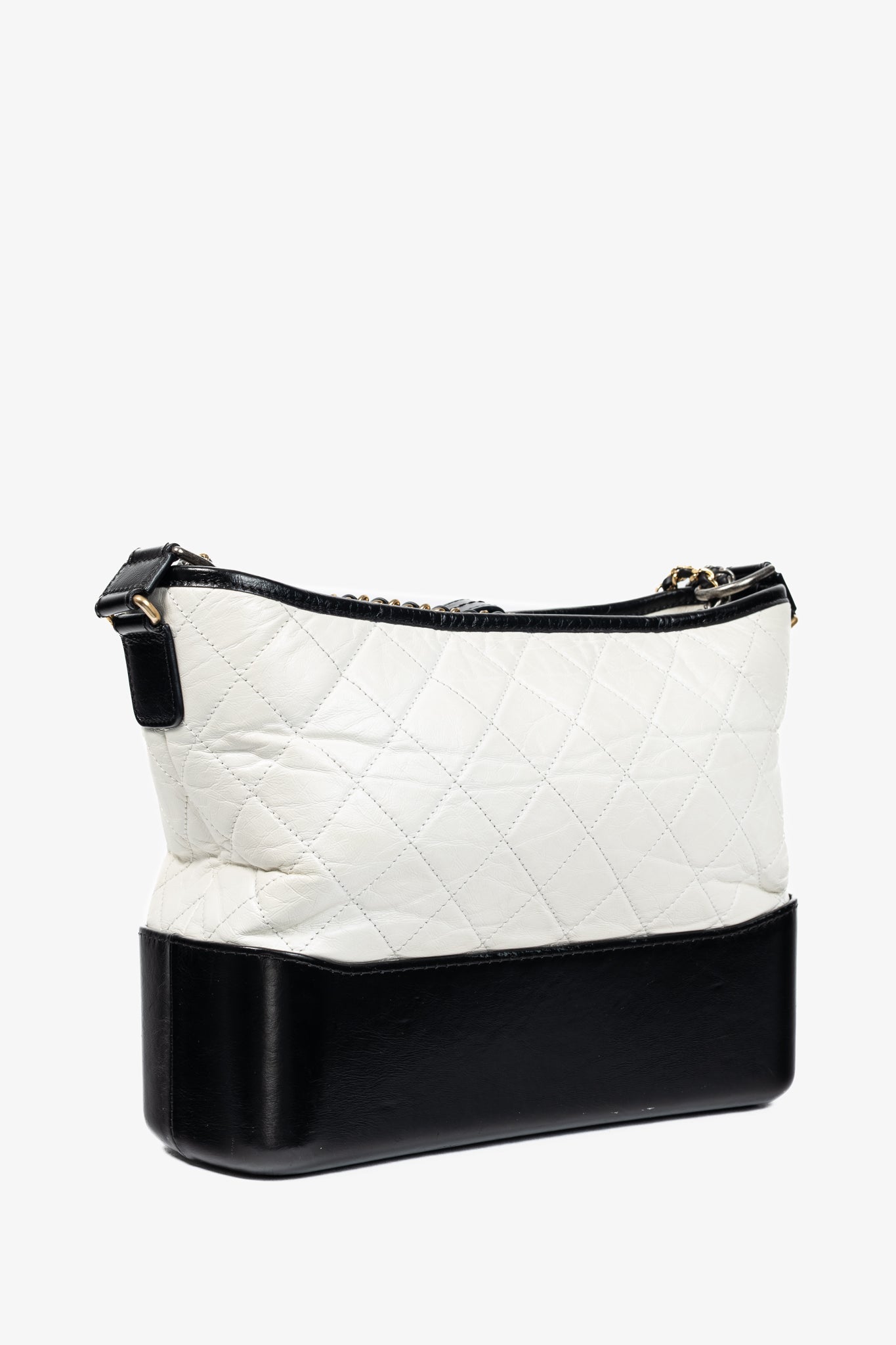 Chanel Medium Gabrielle Hobo White & Black Aged Calfskin Quilted-Leather Shoulder Bag