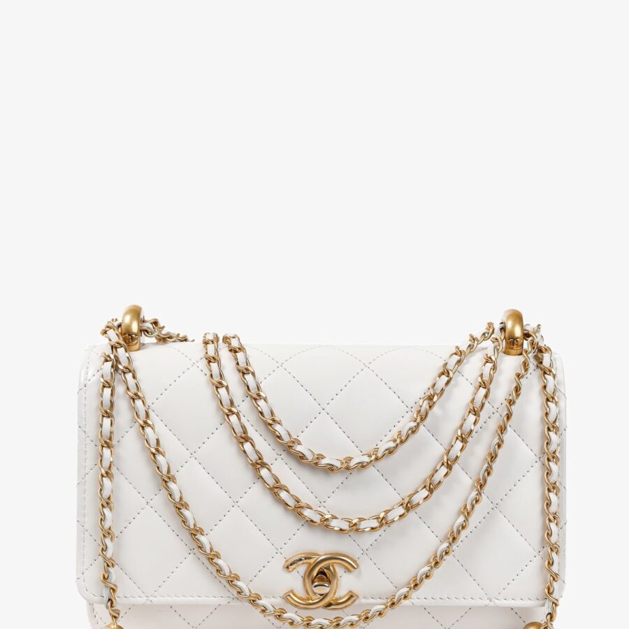 Chanel Pearl Crush White Quilted Lambskin Leather Wallet on Chain Crossbody | Studio Nafay