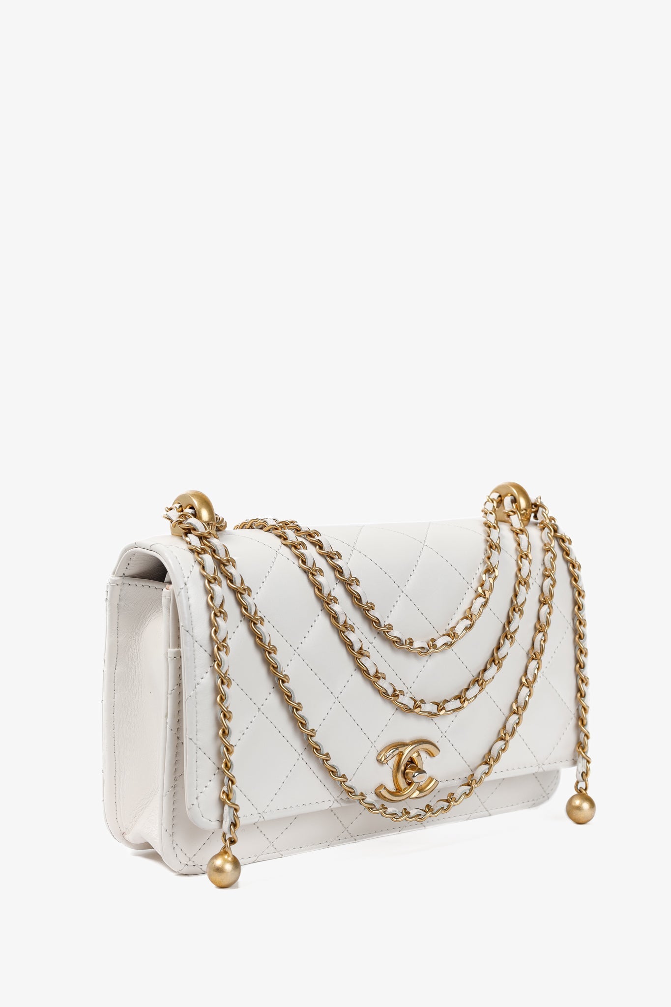 Chanel Pearl Crush White Quilted Lambskin Leather Wallet on Chain Crossbody