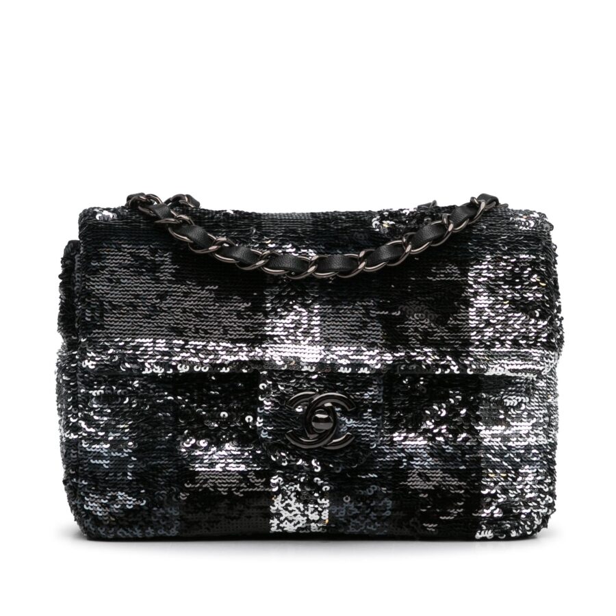 Chanel Sequin Plaid Single Flap Shoulder Bag | Studio Nafay