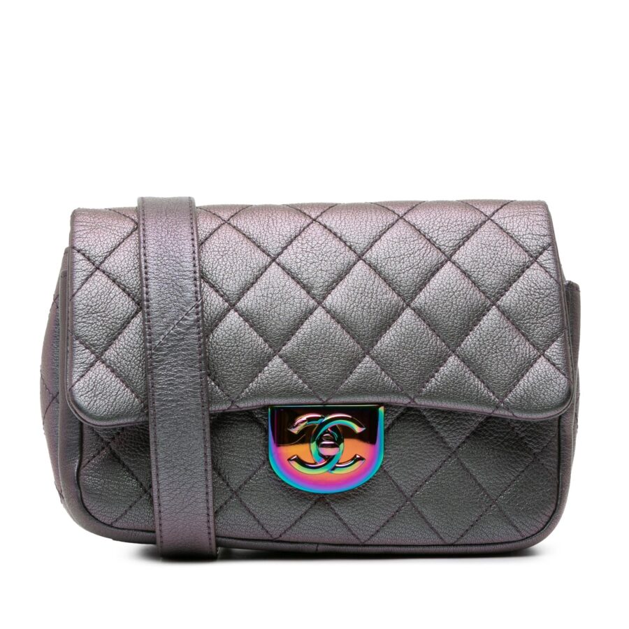Chanel Small Iridescent Goatskin Double Carry Waist Chain Flap Shoulder Bag | Studio Nafay